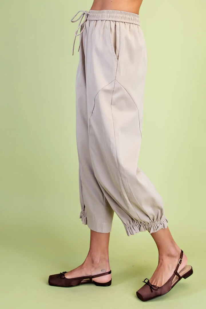 Elastic Waist Gathered Hem Pants-2 Color Options