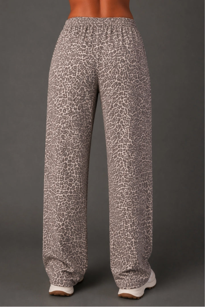 Leopard Sweatpants-Cream and Brown