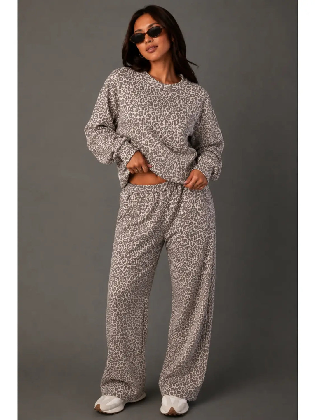 Leopard Sweatpants-Cream and Brown