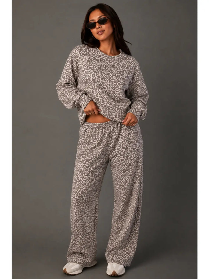 Leopard Sweatpants-Cream and Brown