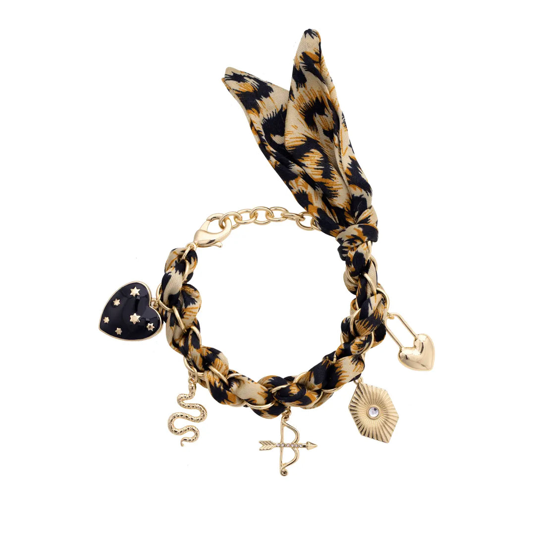 Leopard Print Scarf Bracelet with Charms