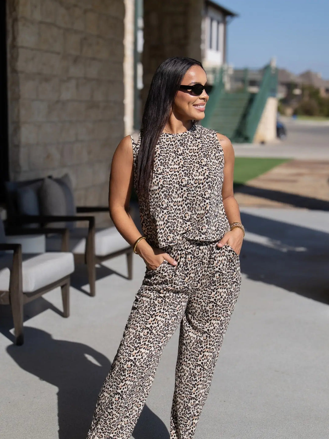 Textured Knit Pants-Leopard