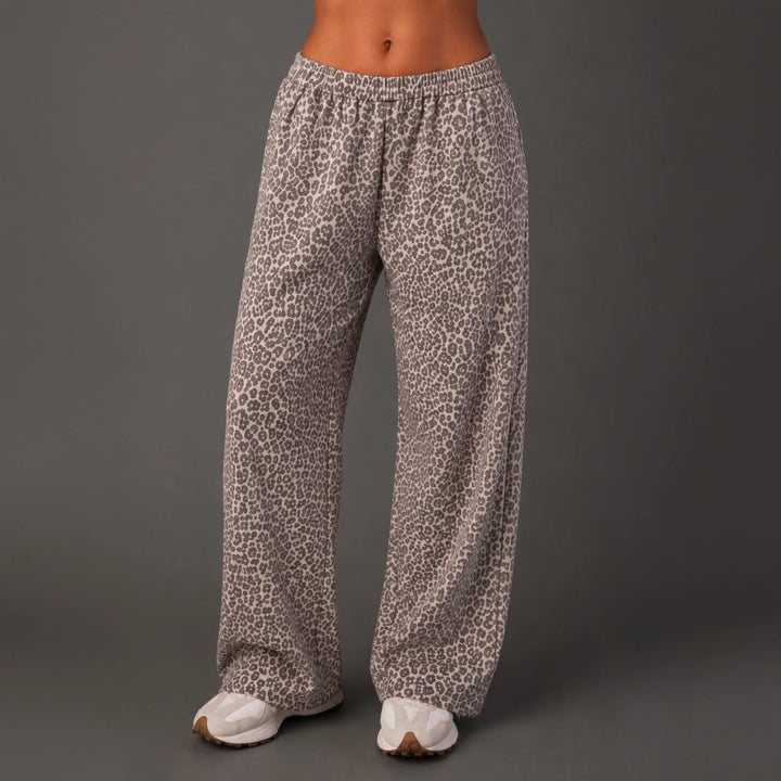 Leopard Sweatpants-Cream and Brown
