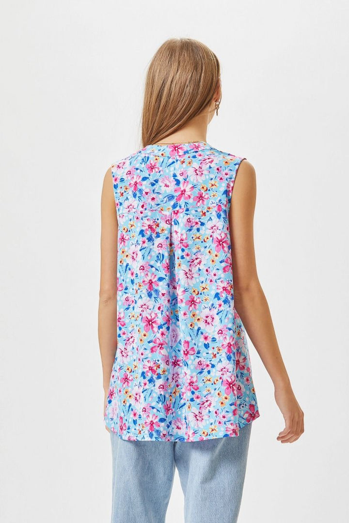 Blue Floral Sleeveless Top - Available Small Through Extended Sizes