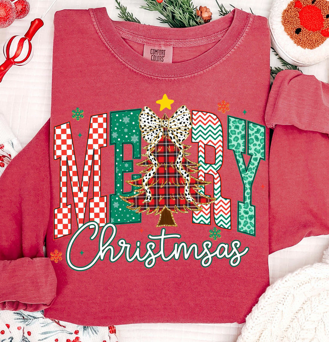 Merry Christmas Checked Sweatshirt-Red