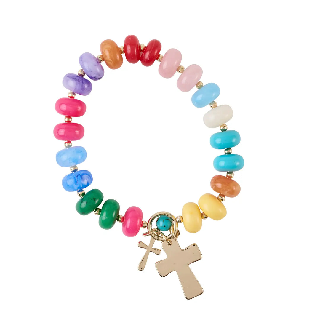 Beaded Cross Charm Bracelet-3 Color Options