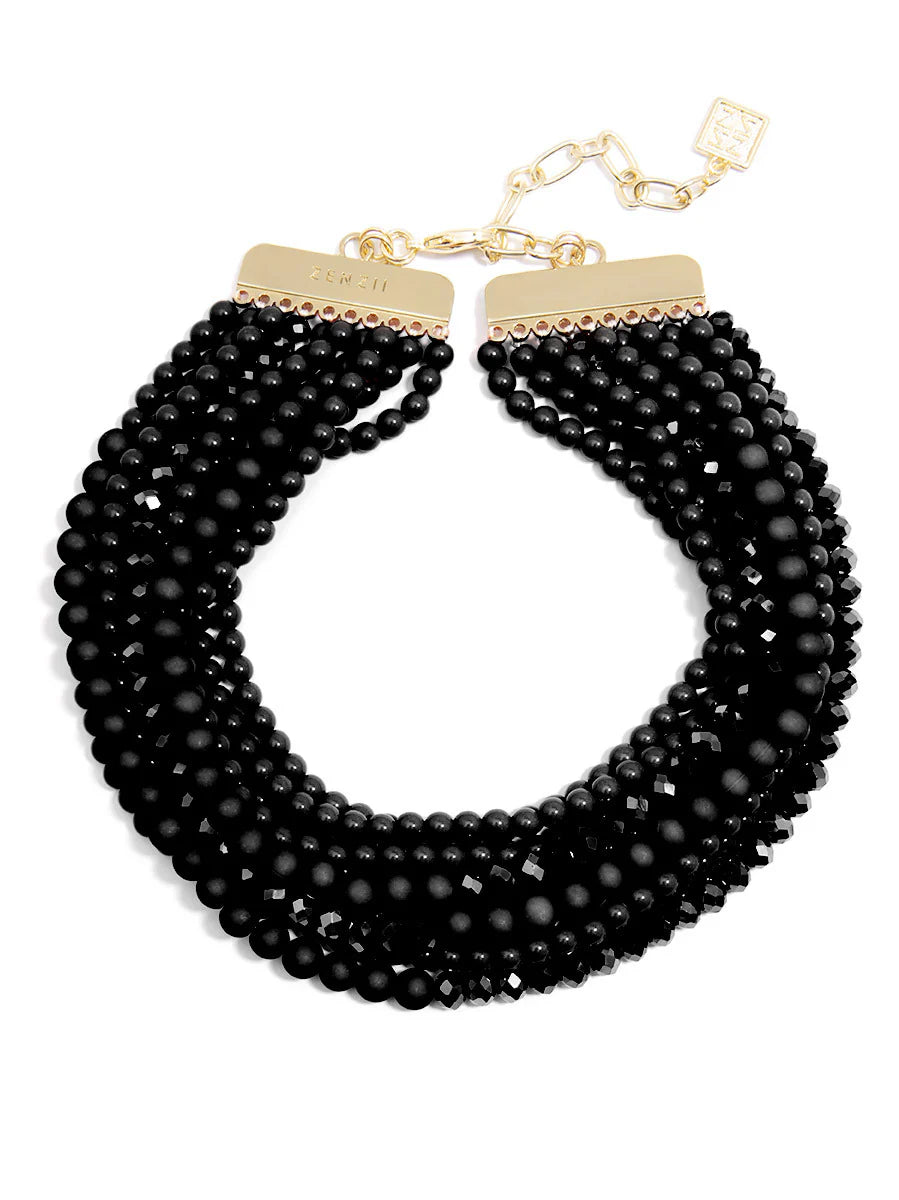 Matte and Crystal Beaded Collar Necklace - 2 Color Options