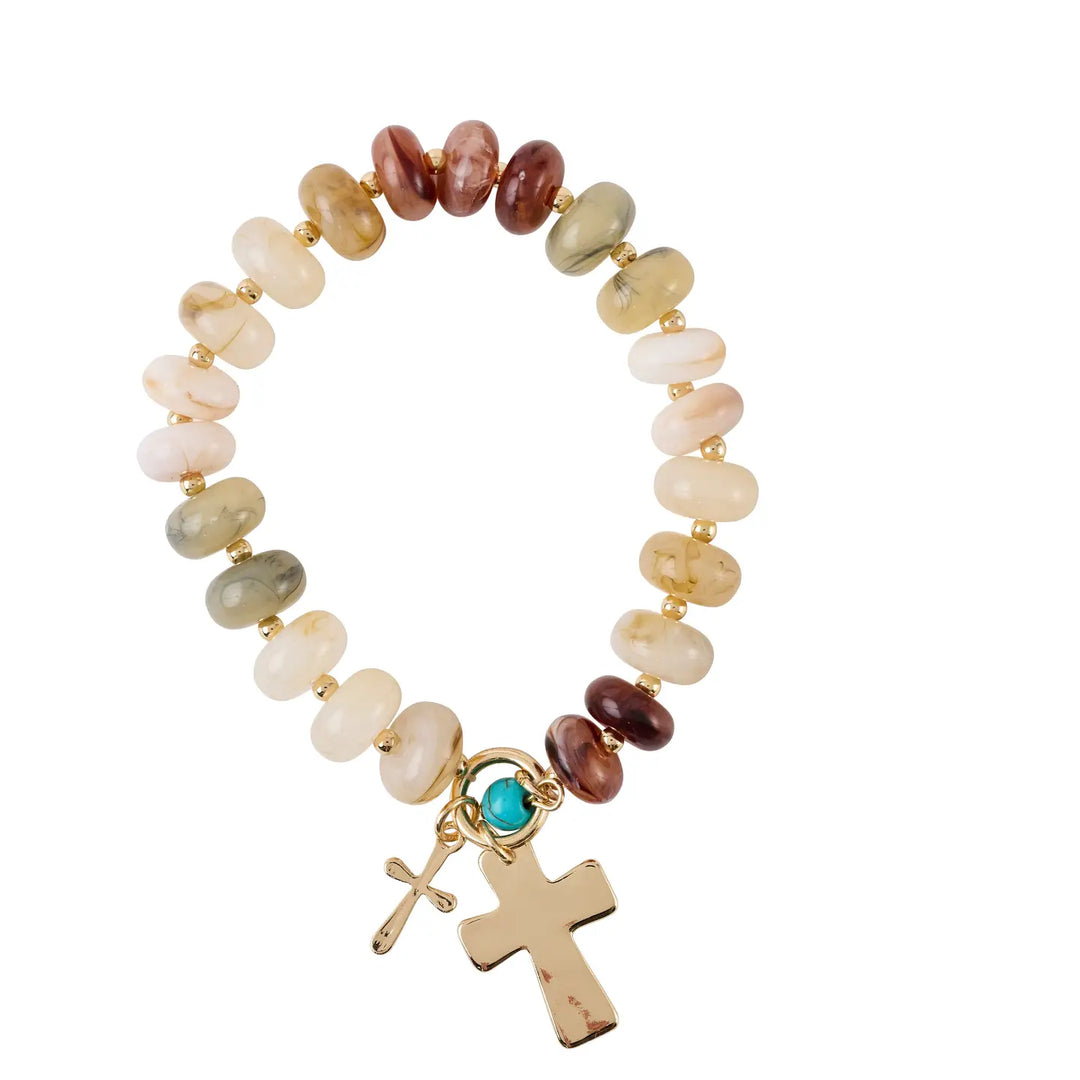Beaded Cross Charm Bracelet-3 Color Options