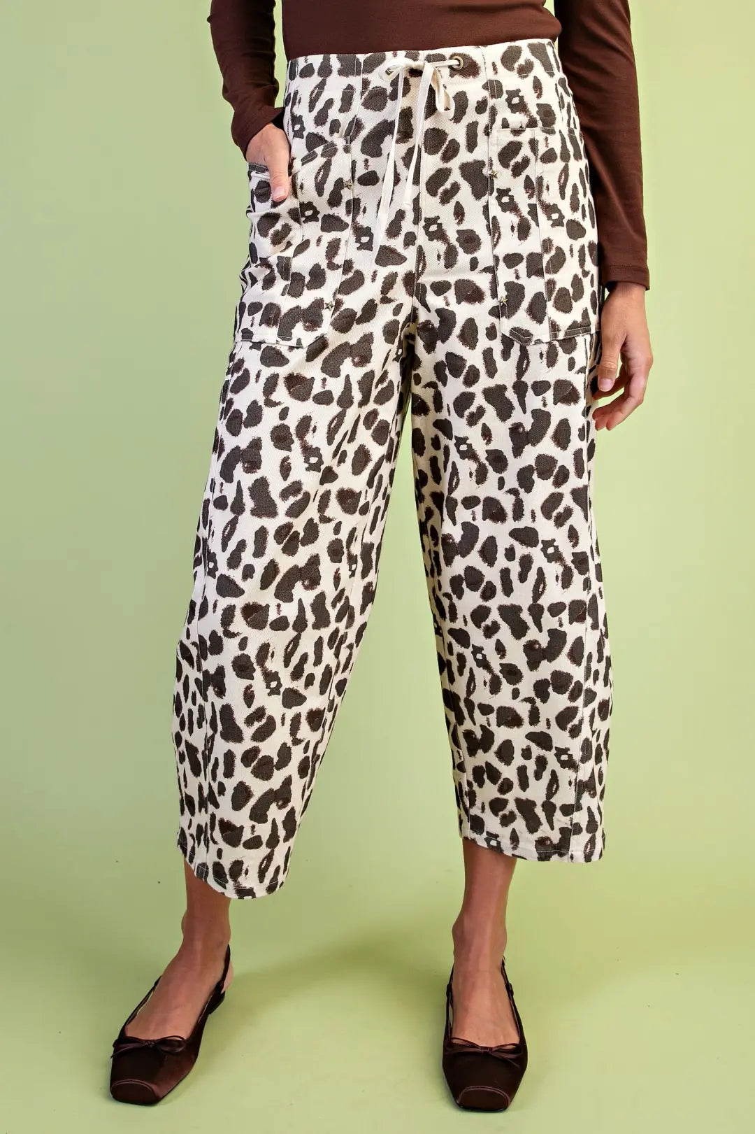 Leopard Print Barrel Pants-Natural