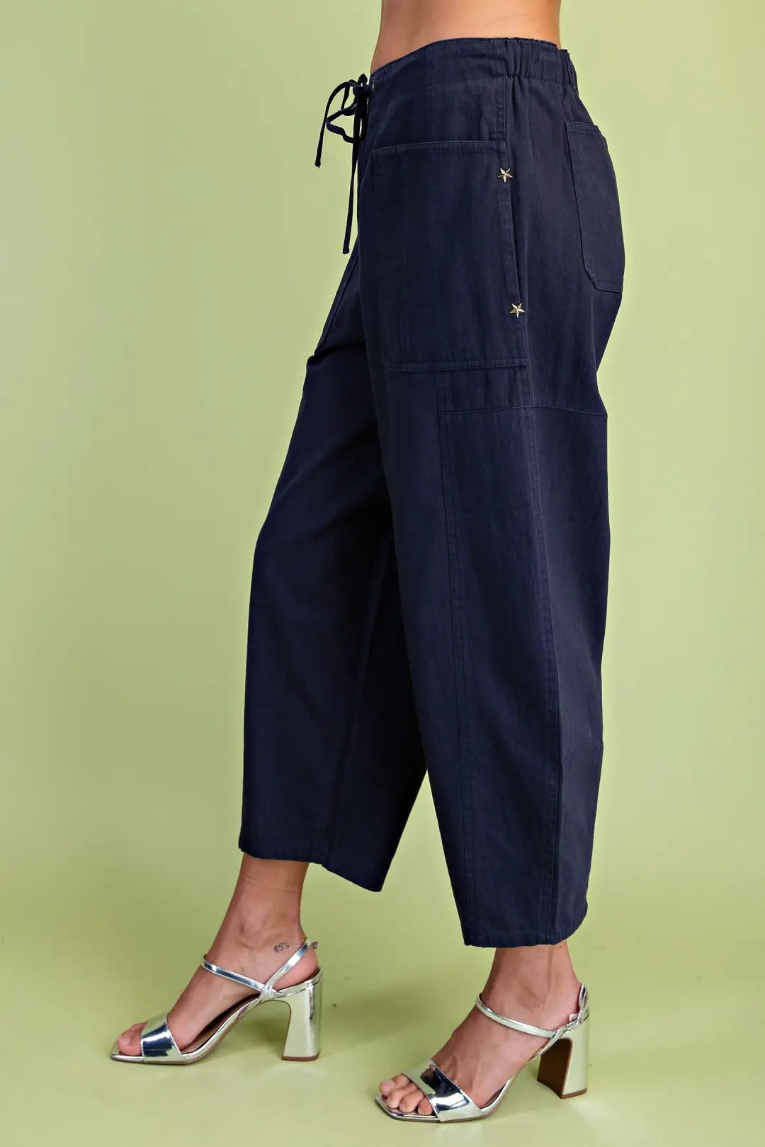 Utility Style Barrel Pants with Star Studs-3 Color Options