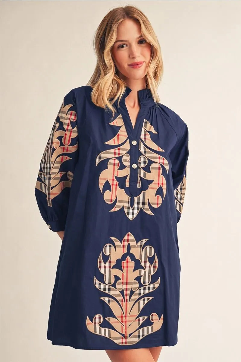 Baroque Applique Dress-Navy