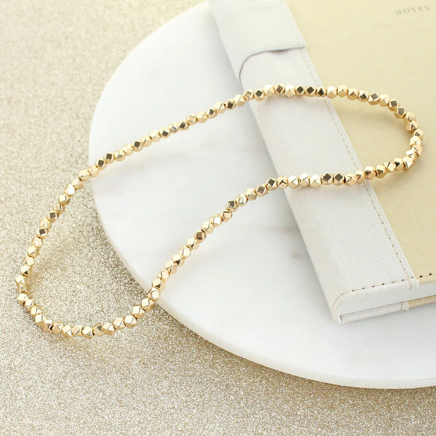 Silver or Gold Bead Stretch Necklace-18"