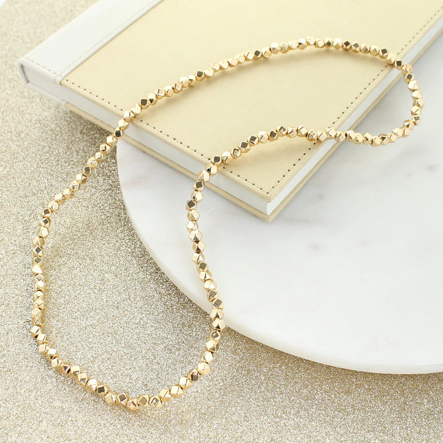 Silver or Gold Bead Stretch Necklace-24"