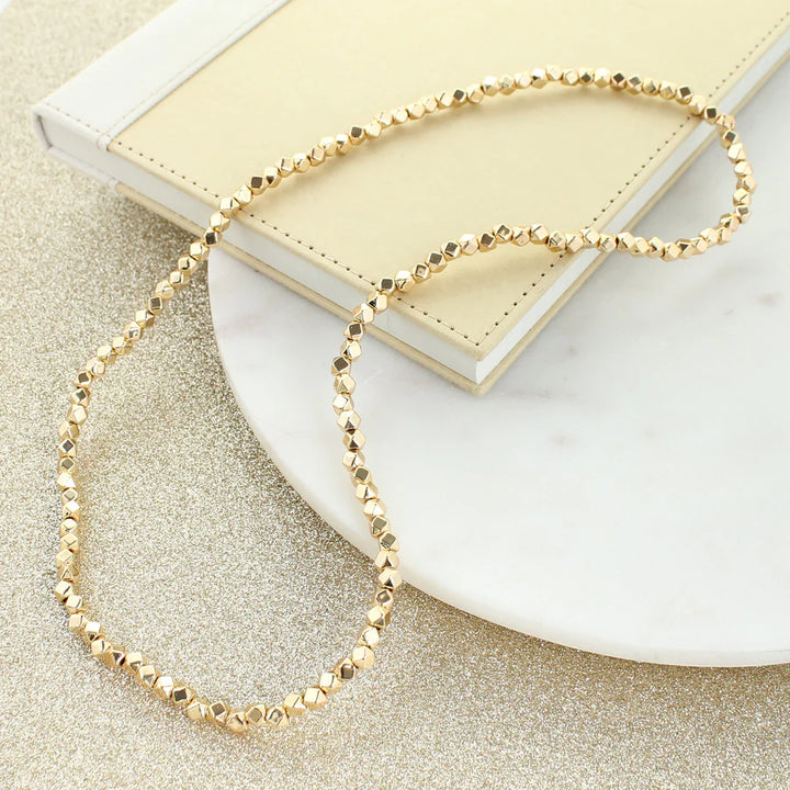 Silver or Gold Bead Stretch Necklace-24"