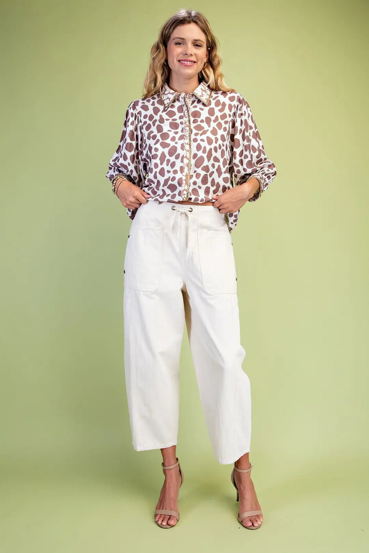 Utility Style Barrel Pants with Star Studs-3 Color Options