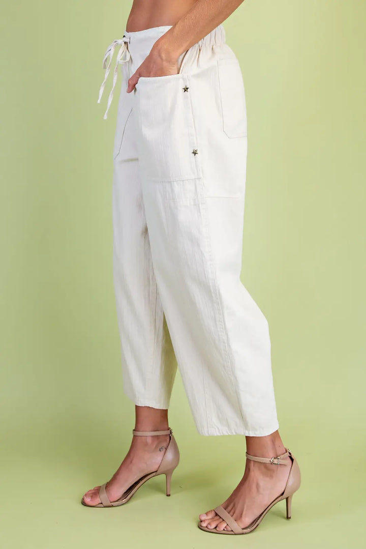 Utility Style Barrel Pants with Star Studs-3 Color Options