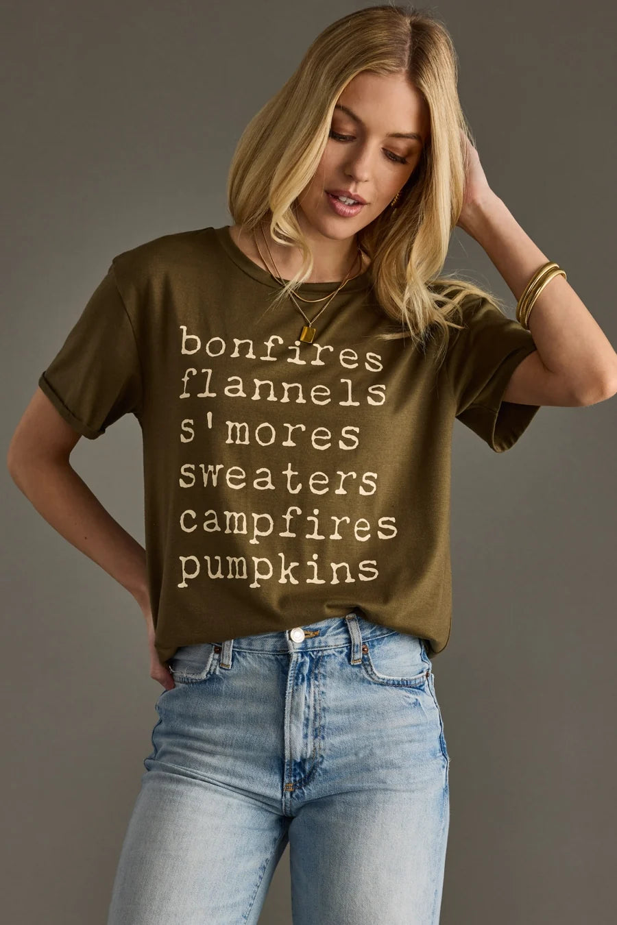 Fall Bonfires Graphic Tee-2 Color Options-Olive and Charcoal