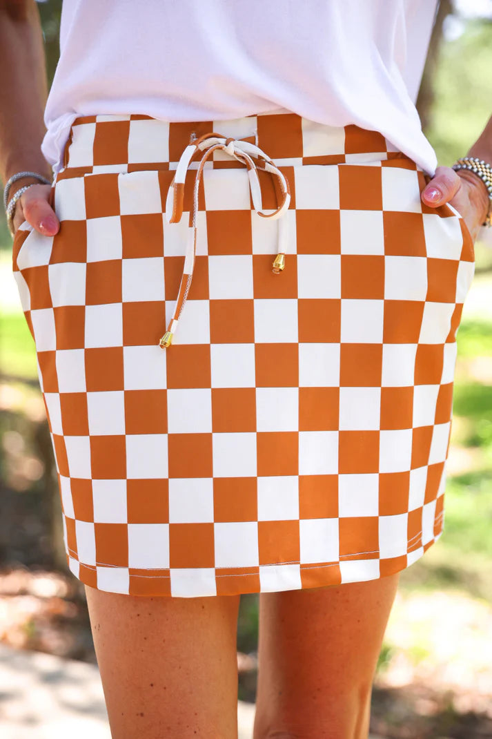 Checked Skort-Orange