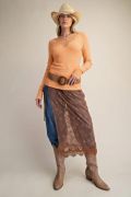 Knit Lace Inset Top-Persimmon