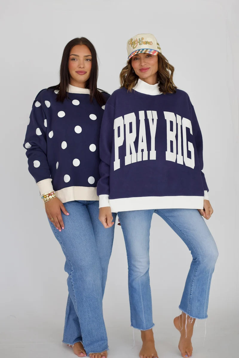 Pray Big Reversible Mock Neck-Navy