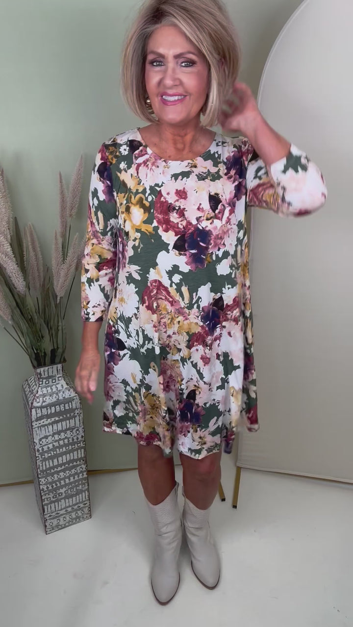 Olive Floral Dress