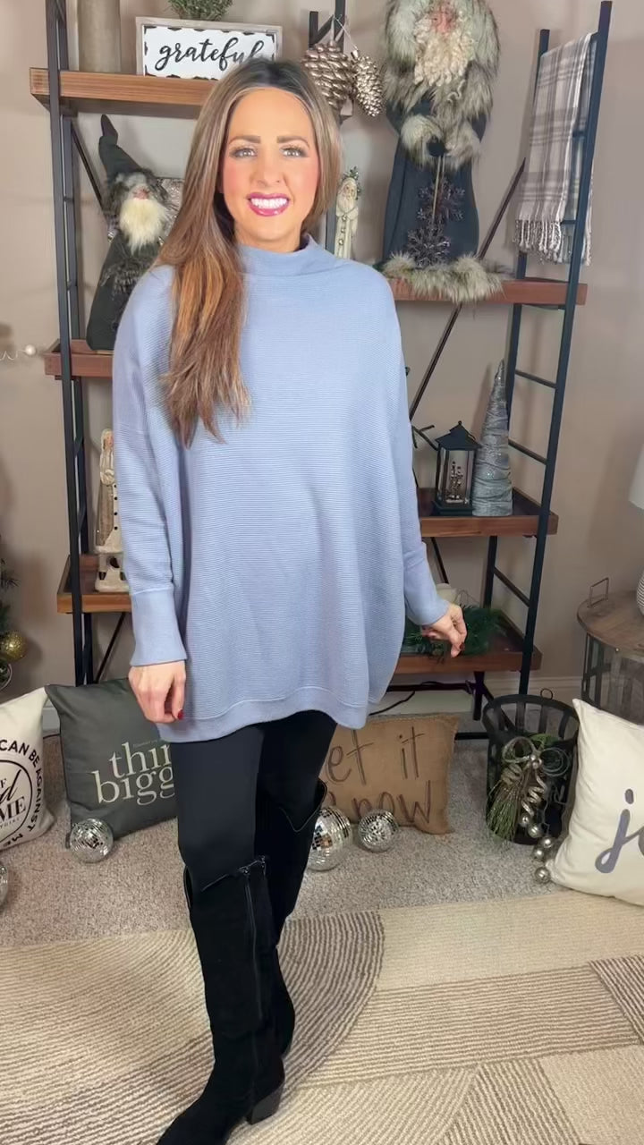 Blue Grey Oversized Textured Sweater Tunic