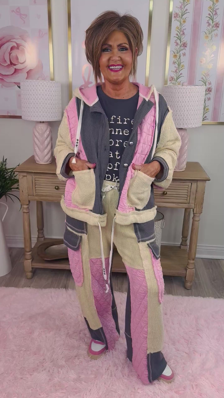 Candy Pink & Grey Relax Quilted Pants