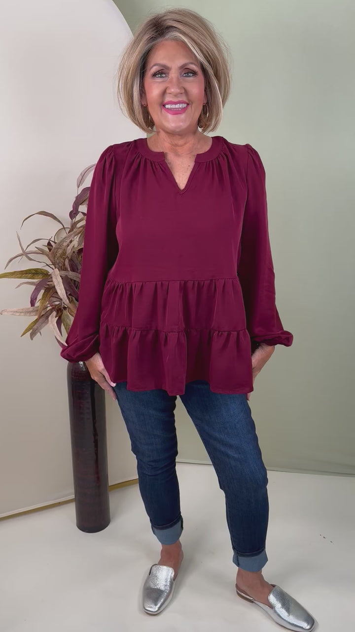 Tiered Woven Blouse w/ Balloon Sleeves - 3 Color Options - Final Sale