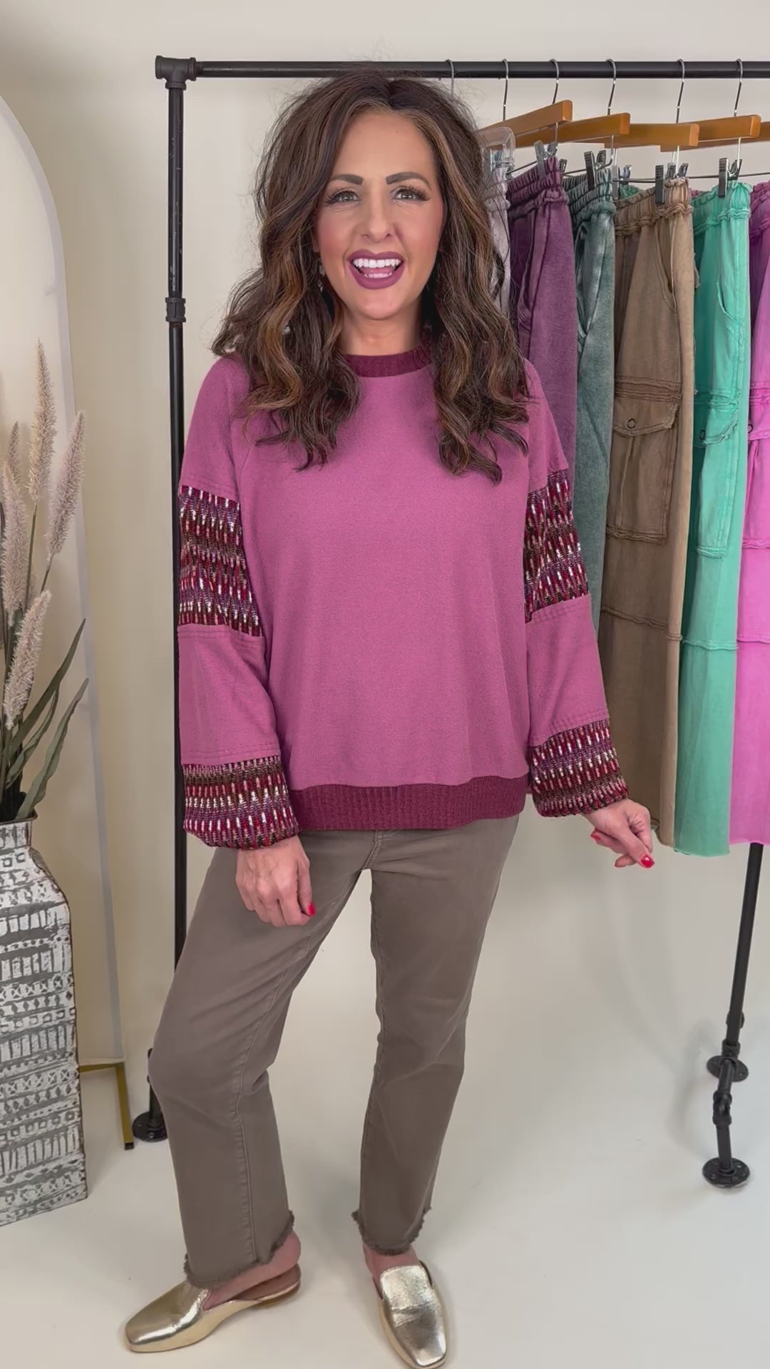 Mauve Ethnic Trim Inside Out Knit Pullover - FINAL SALE