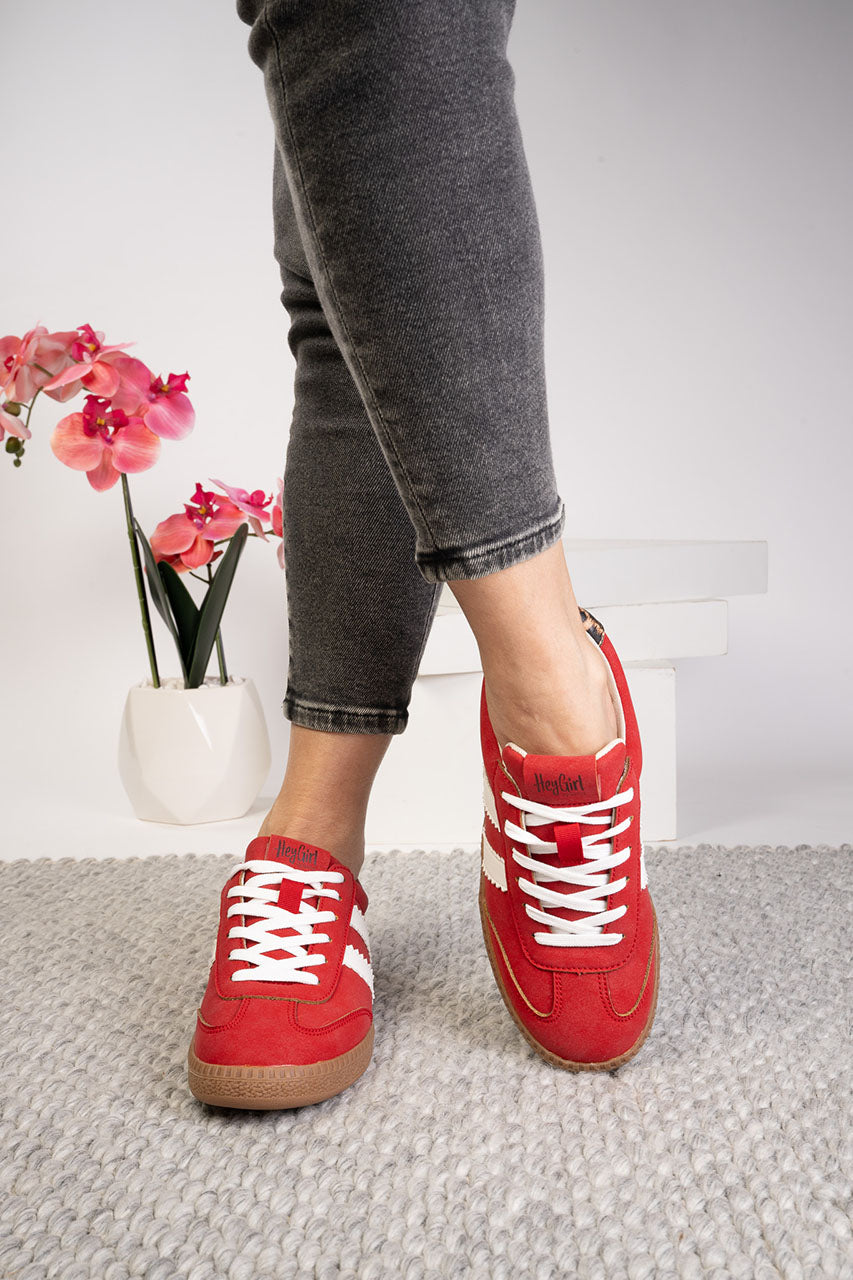 Trendy New Lace Up Sneaks-Red