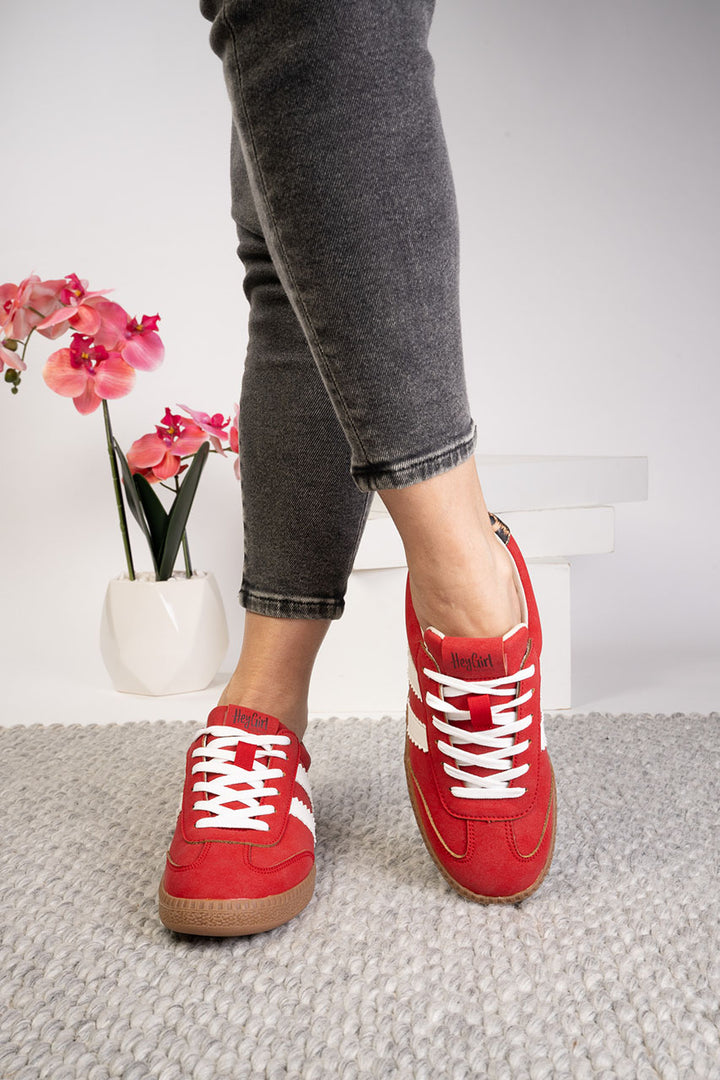 Trendy New Lace Up Sneaks-Red