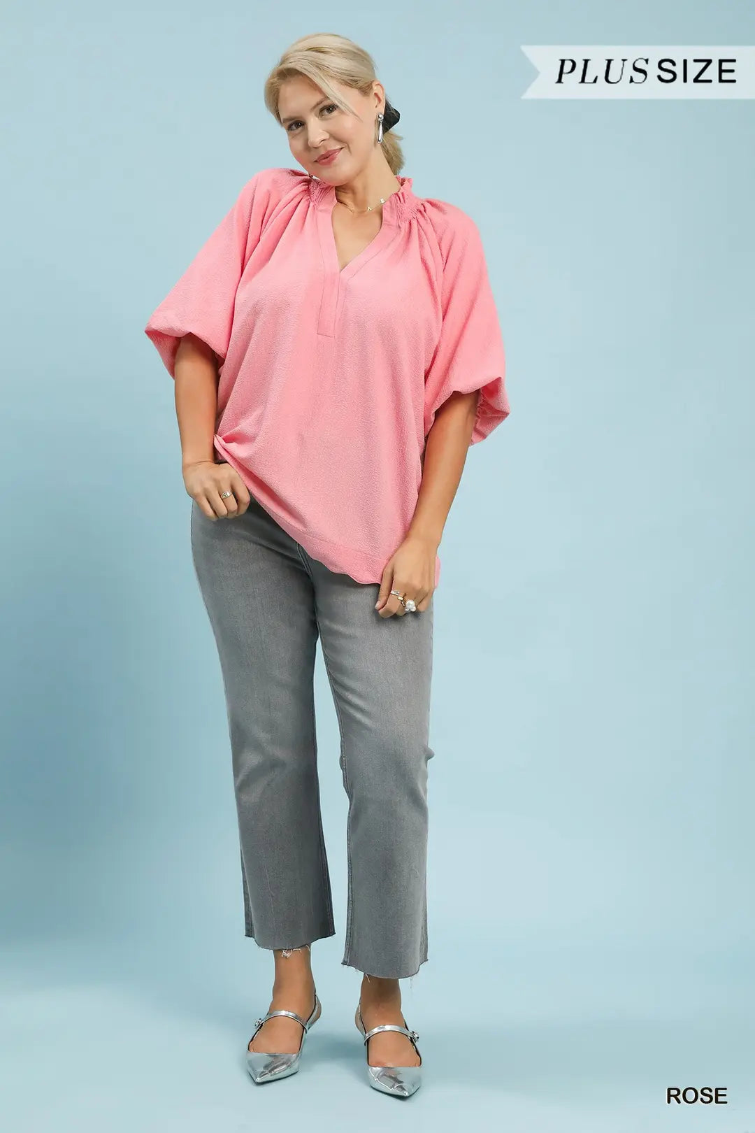 Scalloped Hem Blouse-Rose