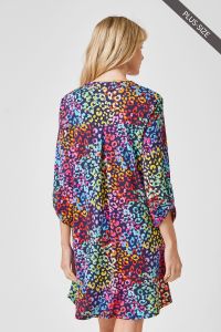 Black Multi-Colored Print Shift Dress - Available Small Through Extended Sizes