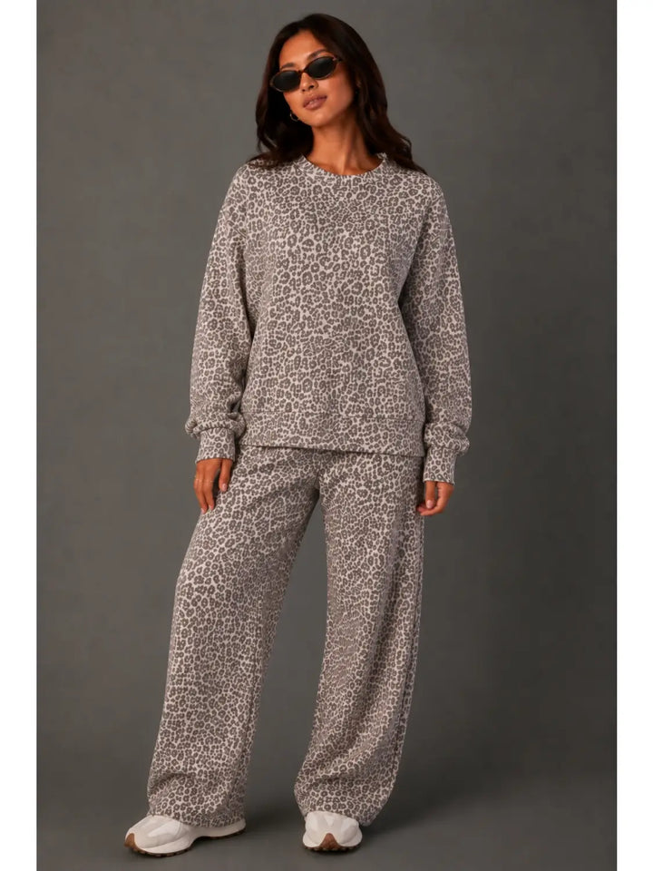Leopard Sweatshirt-Cream and Brown Leopard