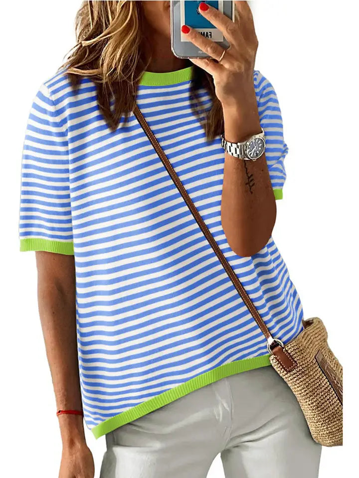 Striped Lightweight Sweater-Blue