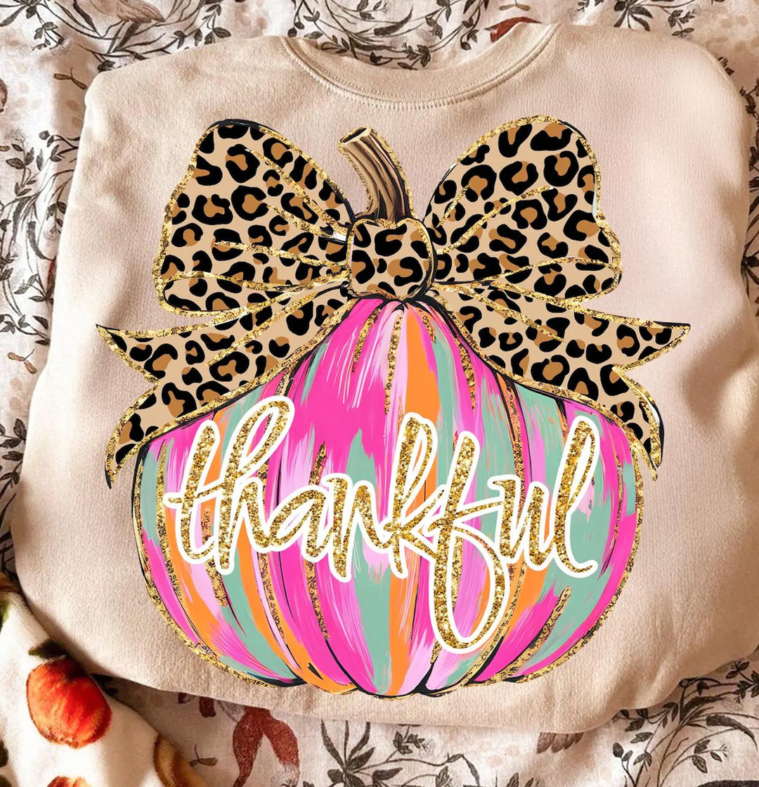 Thankful Leopard Bow/Sand   T-Shirt or Sweatshirt