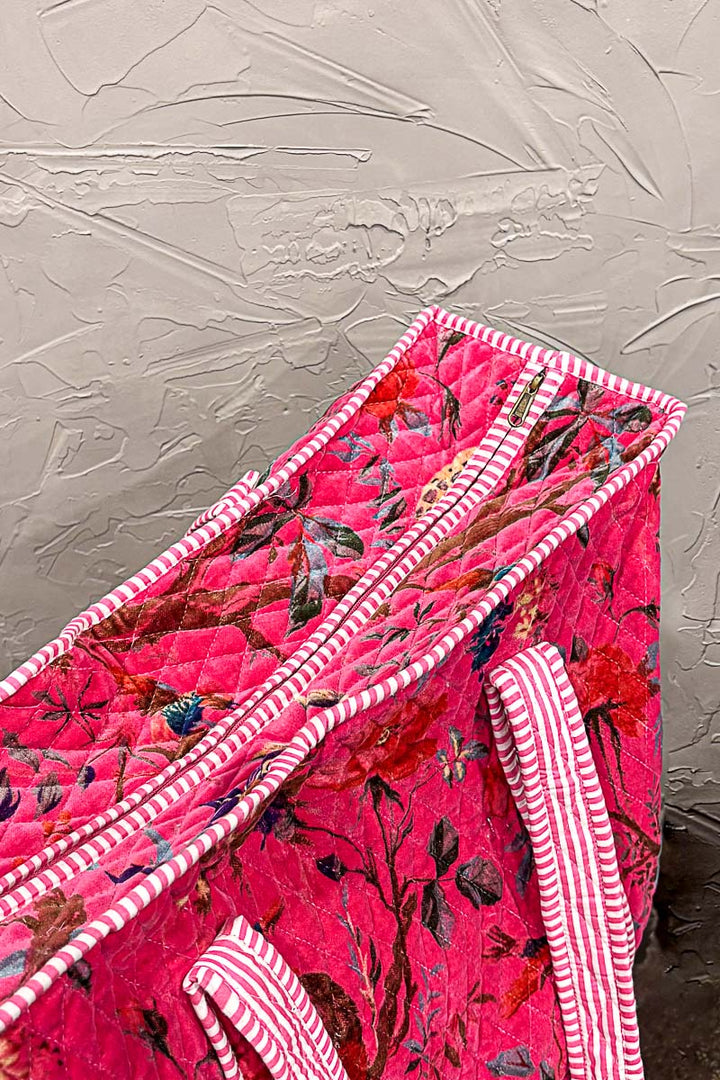 Quilted Velvet Tote-Fuchsia