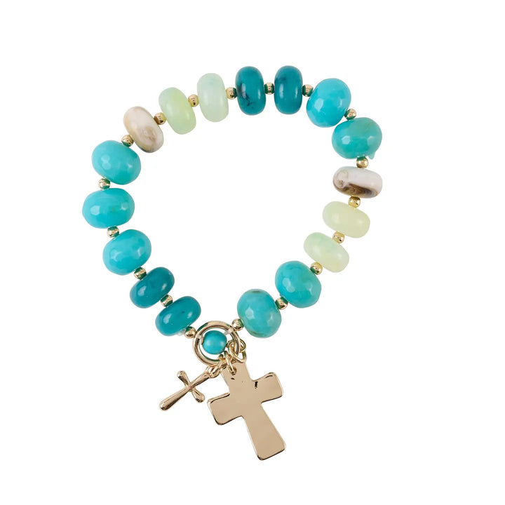 Beaded Cross Charm Bracelet-3 Color Options