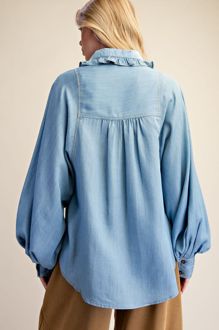 Button Down Chambray Shirt with Scarf