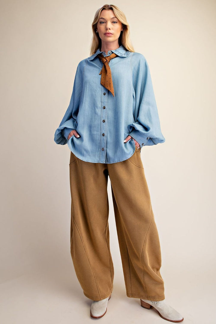 Button Down Chambray Shirt with Scarf
