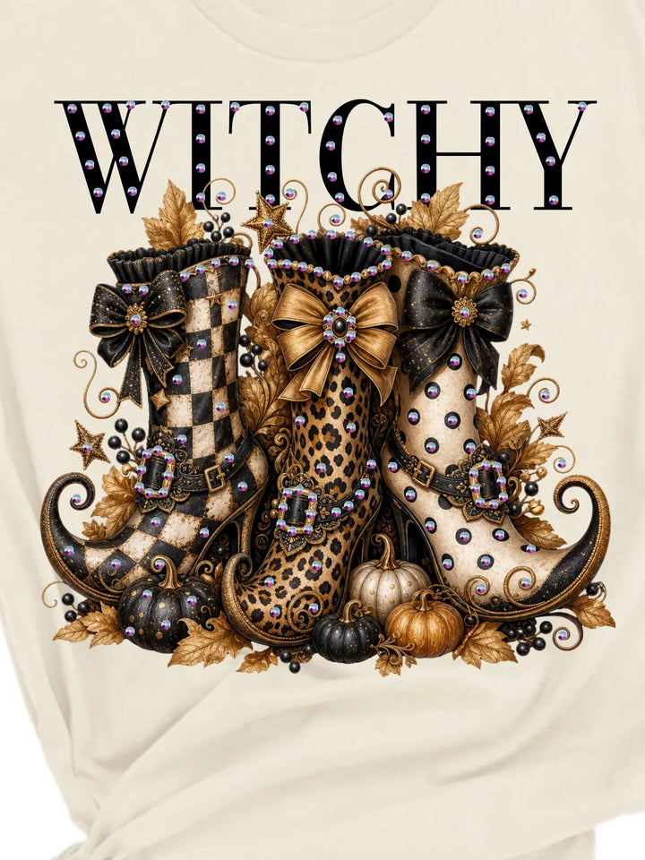 Witchy Rhinestone Tee-Natural