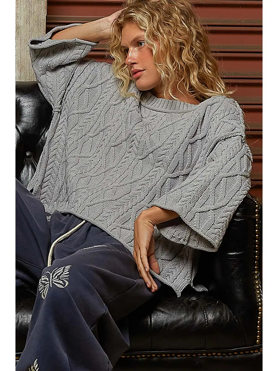 Soft Cable Knit Sweater-Heather Grey