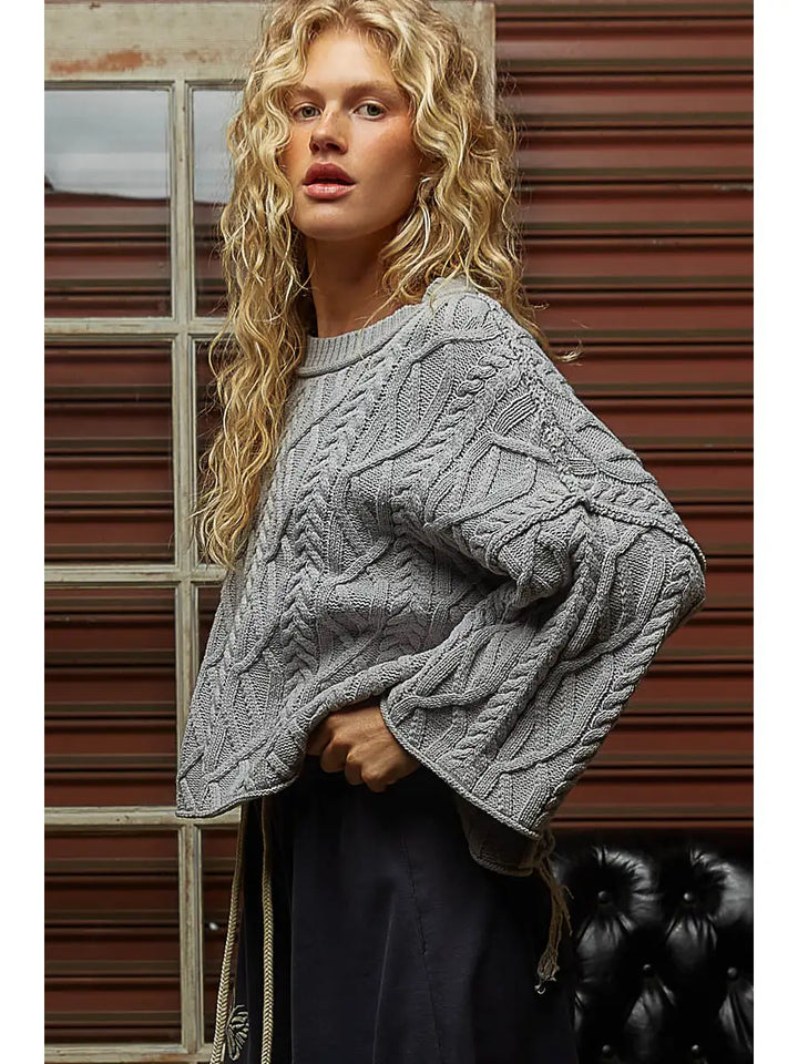 Soft Cable Knit Sweater-Heather Grey
